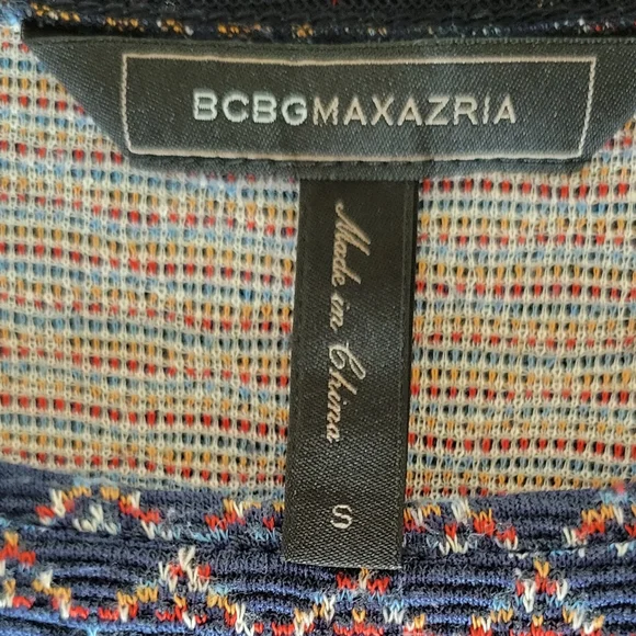 Like New BCBGMAXAZRIA Blue Purple Mini Dress Geo Print Long Sleeve Size Small - Picture 9 of 10